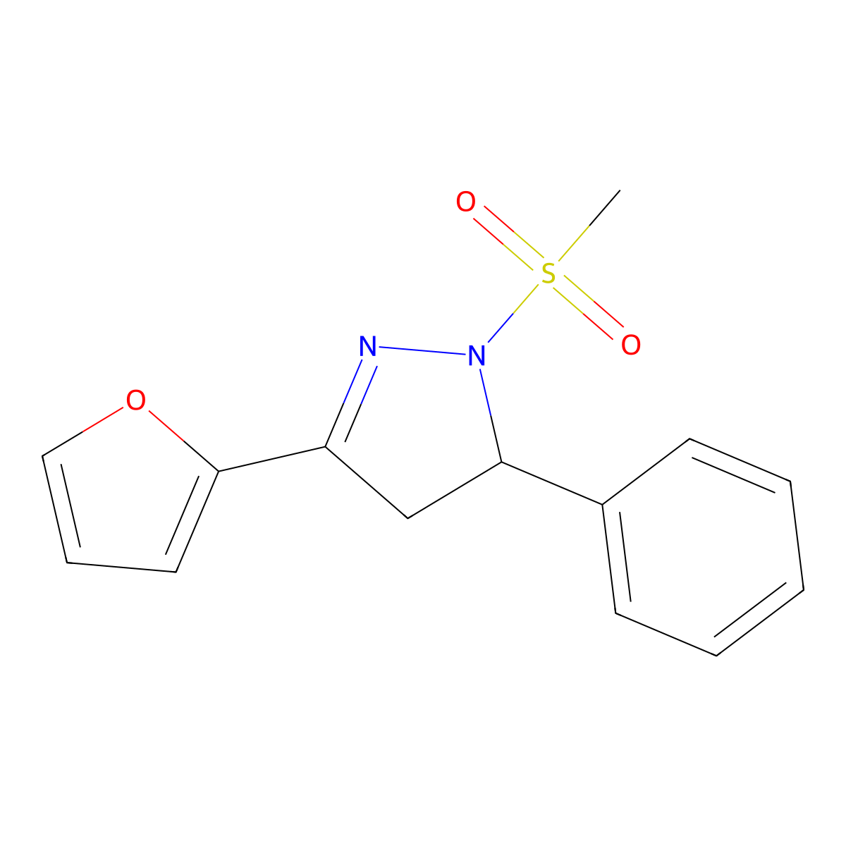 3-(furan-2-yl)-1-(methylsulfonyl)-5-phenyl-4,5-dihydro-1H-pyrazole molecular structure, CAS 799782-13-1