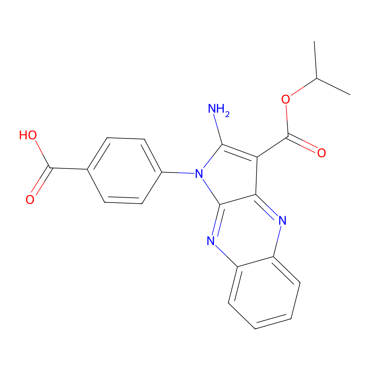 4-(2-Amino-3-propan-2-yloxycarbonylpyrrolo[3,2-b]quinoxalin-1-yl)benzoic acid molecular structure, CAS 799782-29-9
