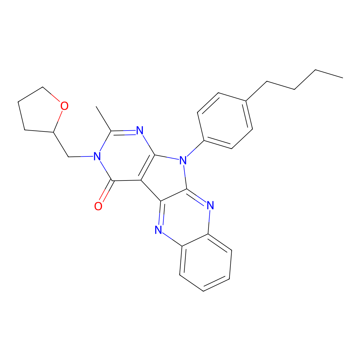 11-(4-butylphenyl)-2-methyl-3-((tetrahydrofuran-2-yl)methyl)-3H-pyrimido[5',4':4,5]pyrrolo[2,3-b]quinoxalin-4(11H)-one molecular structure, CAS 799782-63-1