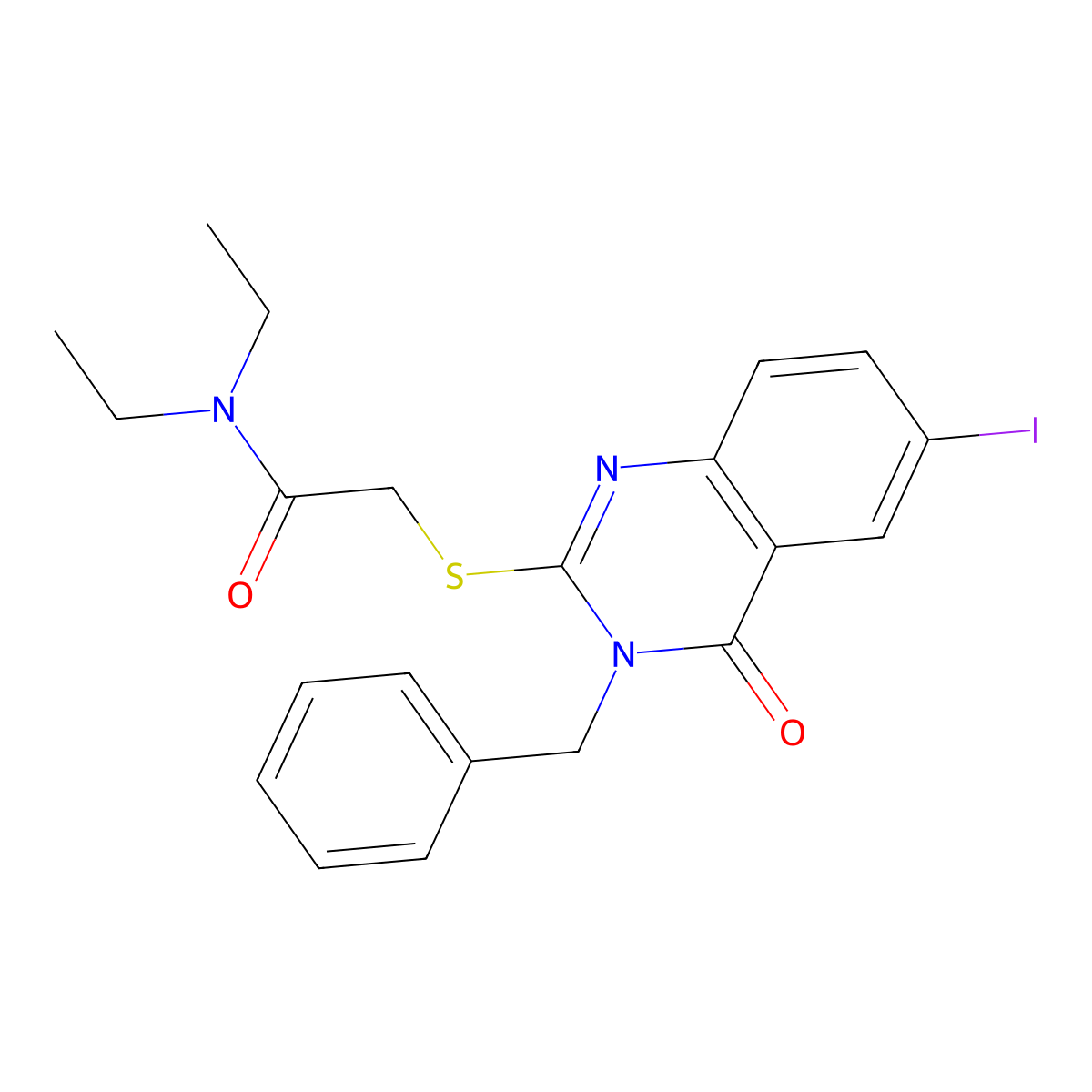 2-(3-benzyl-6-iodo-4-oxoquinazolin-2-yl)sulfanyl-N,N-diethylacetamide molecular structure, CAS 799784-36-4