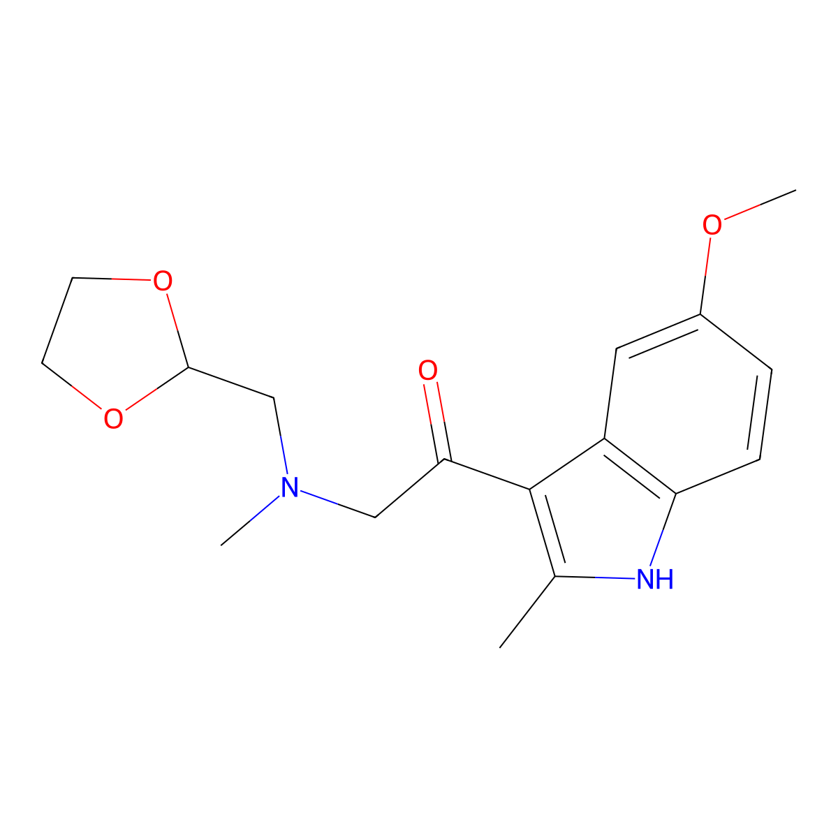 2-[1,3-dioxolan-2-ylmethyl(methyl)amino]-1-(5-methoxy-2-methyl-1H-indol-3-yl)ethanone molecular structure, CAS 799785-27-6