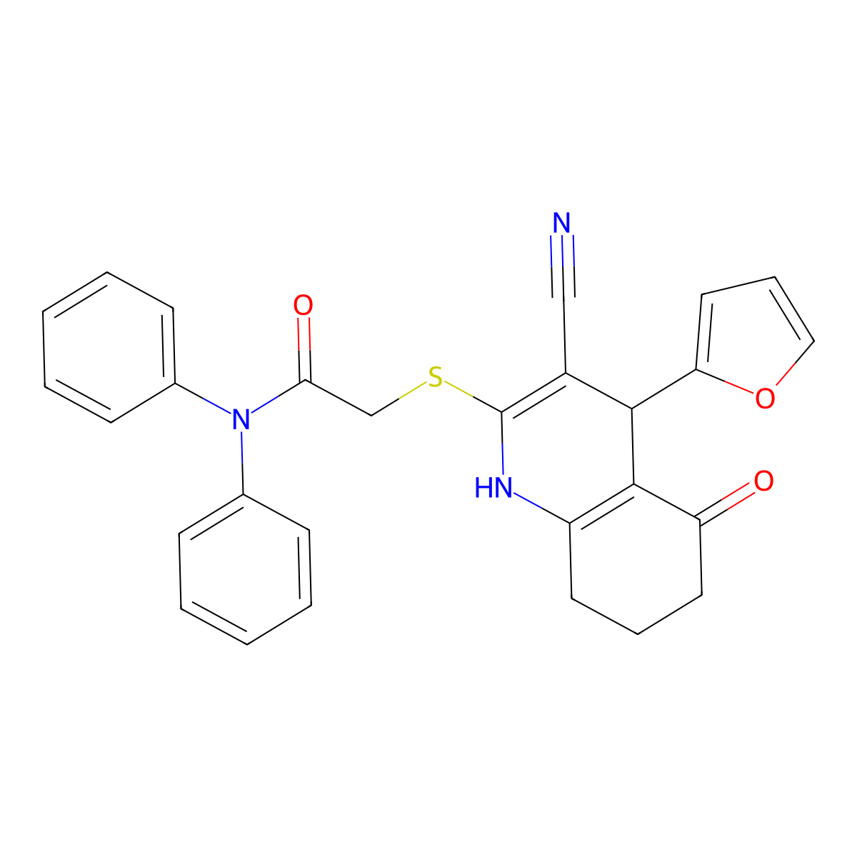 2-{[3-cyano-4-(furan-2-yl)-5-oxo-1,4,5,6,7,8-hexahydroquinolin-2-yl]sulfanyl}-N,N-diphenylacetamide molecular structure, CAS 799785-41-4
