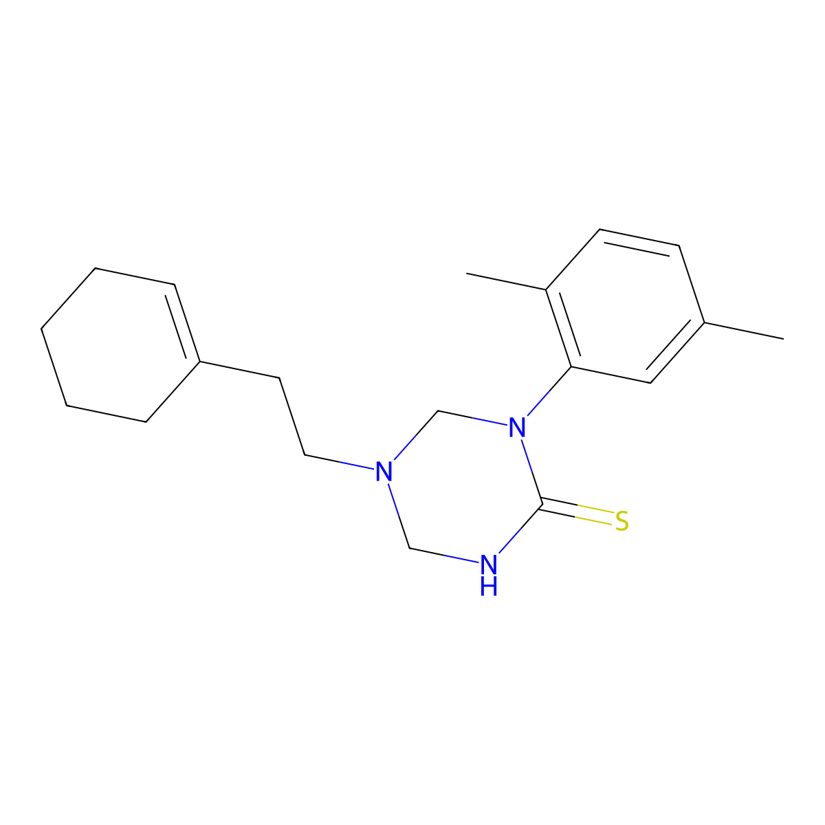 5-[2-(Cyclohexen-1-yl)ethyl]-1-(2,5-dimethylphenyl)-1,3,5-triazinane-2-thione molecular structure, CAS 799785-46-9