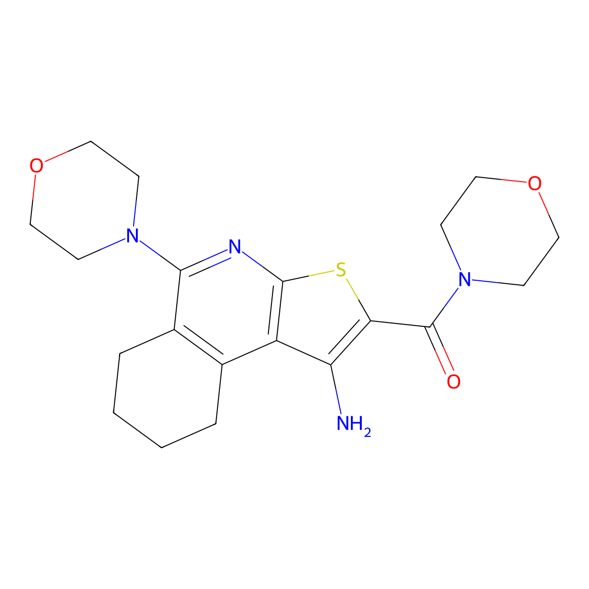 (1-Amino-5-morpholin-4-yl-6,7,8,9-tetrahydrothieno[2,3-c]isoquinolin-2-yl)-morpholin-4-ylmethanone molecular structure, CAS 799785-57-2
