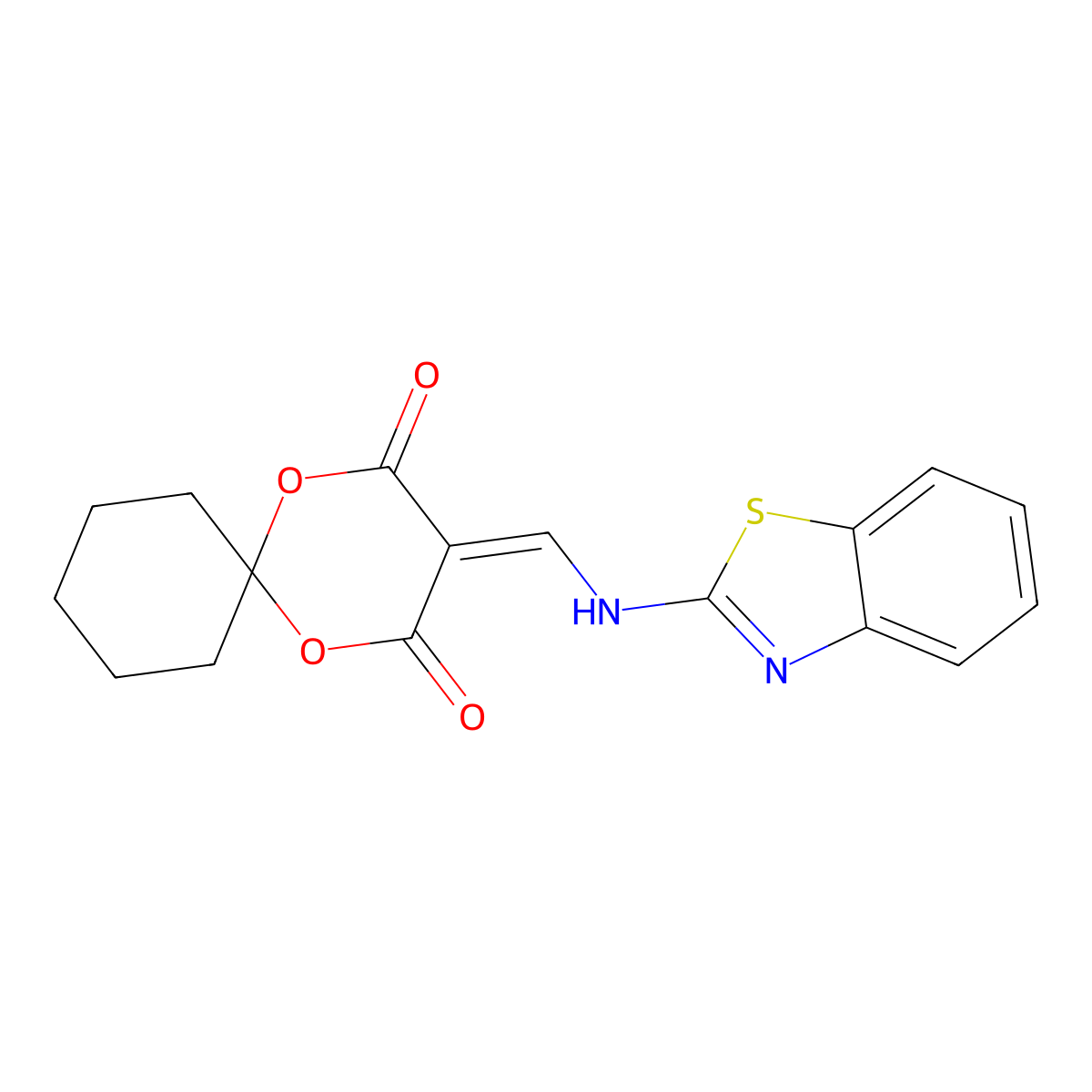 3-((Benzo[d]thiazol-2-ylamino)methylene)-1,5-dioxaspiro[5.5]undecane-2,4-dione molecular structure, CAS 799785-78-7