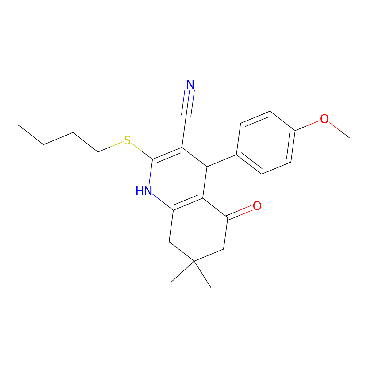 2-(Butylsulfanyl)-4-(4-methoxyphenyl)-7,7-dimethyl-5-oxo-1,4,5,6,7,8-hexahydroquinoline-3-carbonitrile molecular structure, CAS 799786-42-8