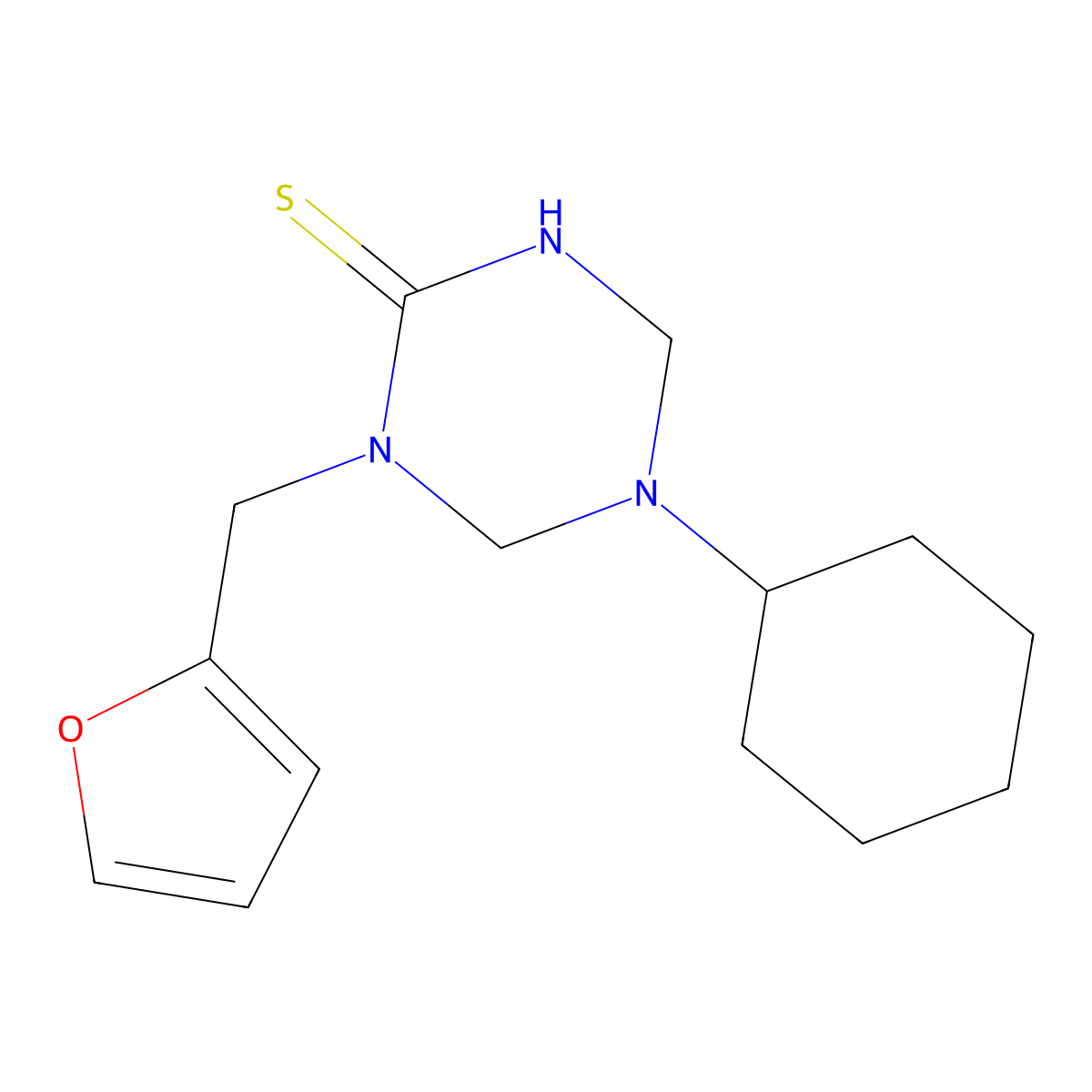 5-Cyclohexyl-1-(furan-2-ylmethyl)-1,3,5-triazinane-2-thione molecular structure, CAS 799787-48-7