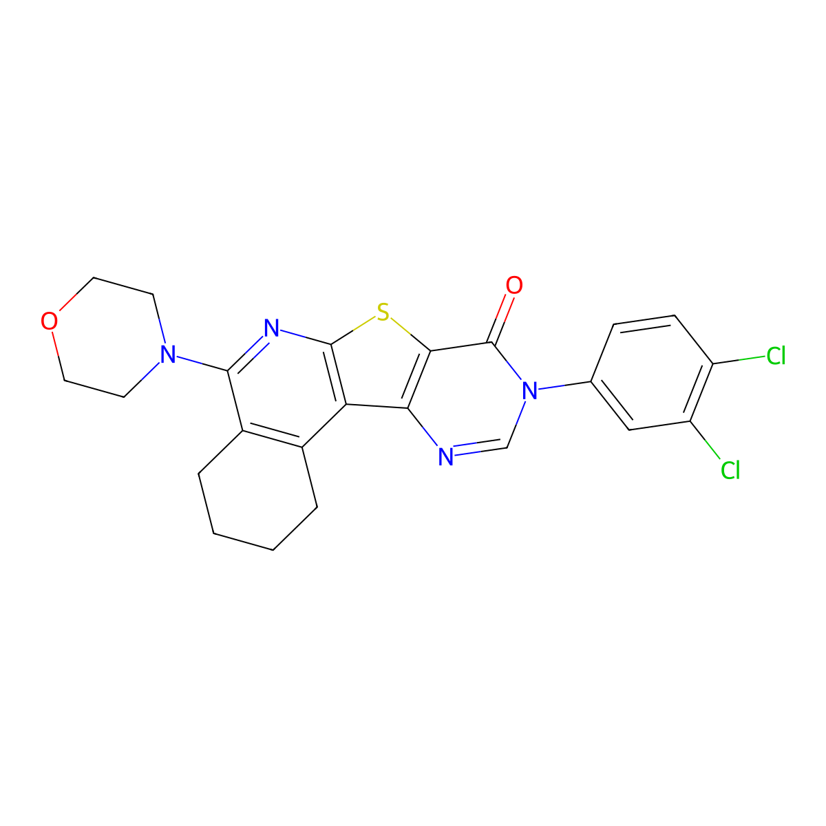 9-(3,4-dichlorophenyl)-5-morpholino-1,2,3,4-tetrahydropyrimido[4',5':4,5]thieno[2,3-c]isoquinolin-8(9H)-one molecular structure, CAS 799791-28-9