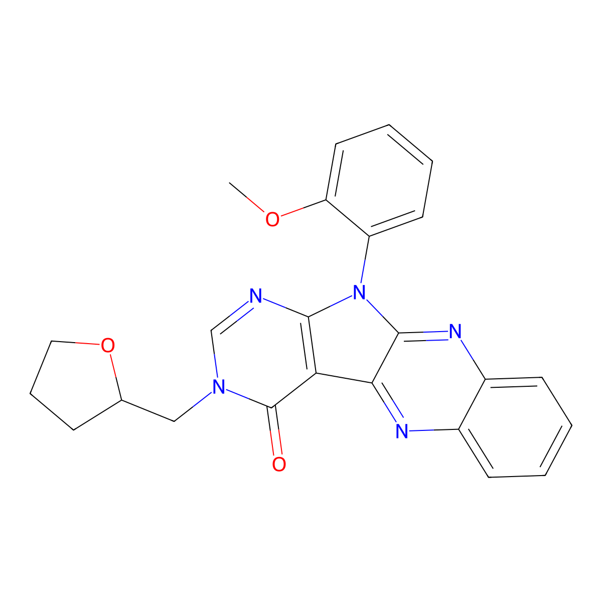 11-(2-methoxyphenyl)-3-((tetrahydrofuran-2-yl)methyl)-3H-pyrimido[5',4':4,5]pyrrolo[2,3-b]quinoxalin-4(11H)-one molecular structure, CAS 799792-30-6
