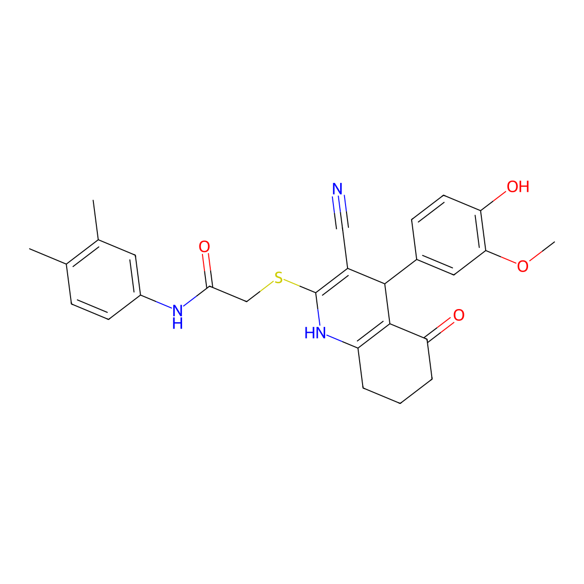 2-{[3-cyano-4-(4-hydroxy-3-methoxyphenyl)-5-oxo-1,4,5,6,7,8-hexahydroquinolin-2-yl]sulfanyl}-N-(3,4-dimethylphenyl)acetamide molecular structure, CAS 799792-73-7