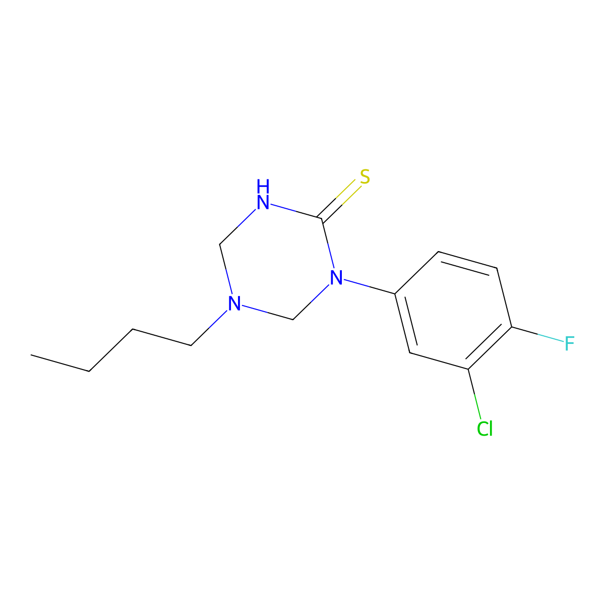 5-Butyl-1-(3-chloro-4-fluorophenyl)-1,3,5-triazinane-2-thione molecular structure, CAS 799793-59-2