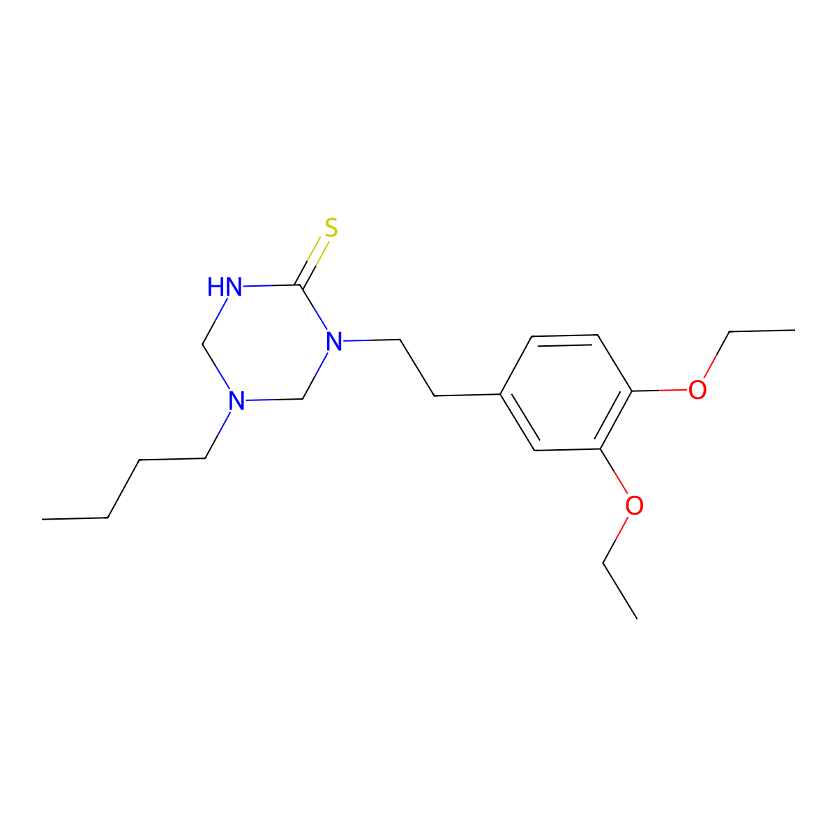 5-Butyl-1-[2-(3,4-diethoxyphenyl)ethyl]-1,3,5-triazinane-2-thione molecular structure, CAS 799793-62-7
