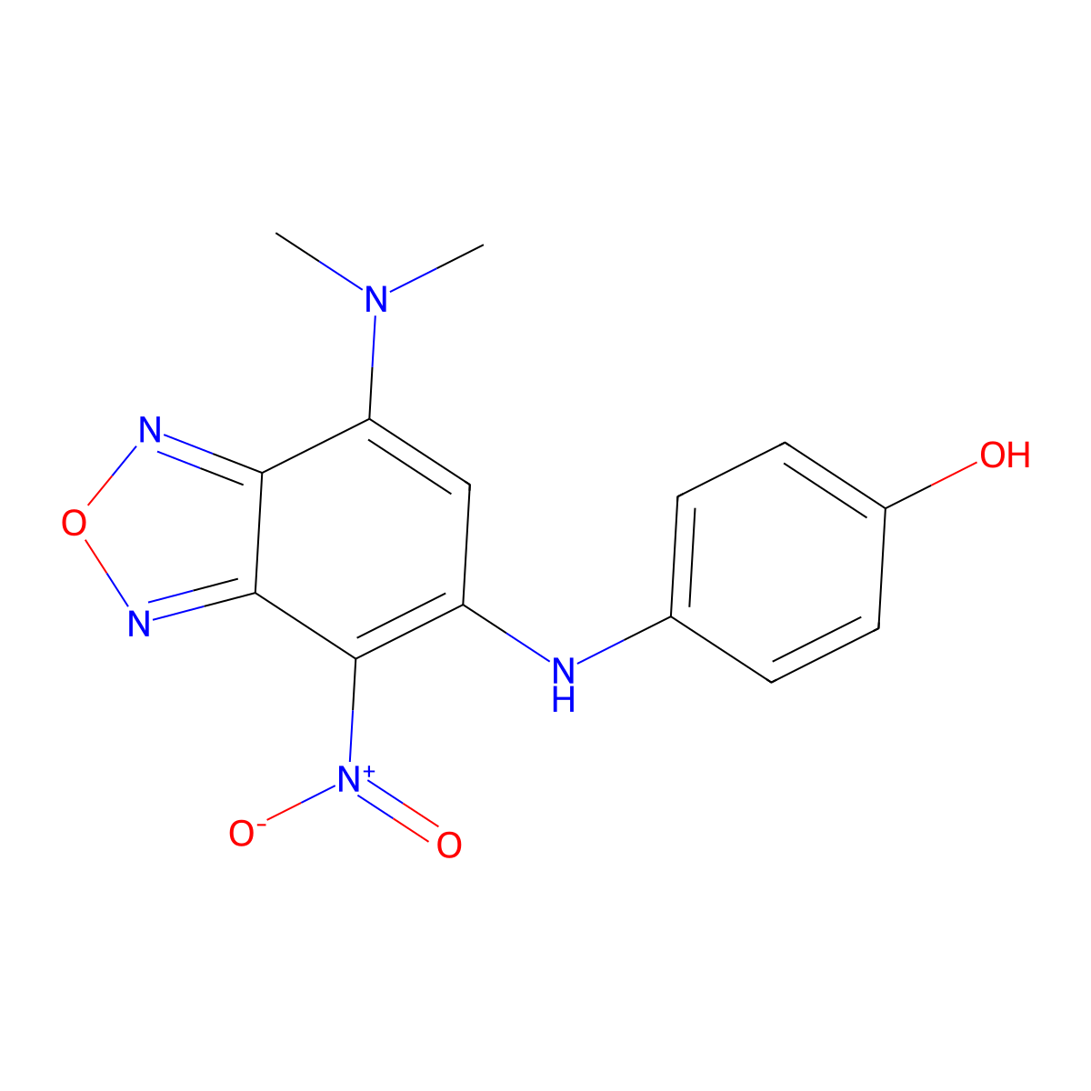 4-{[7-(Dimethylamino)-4-nitro-2,1,3-benzoxadiazol-5-yl]amino}phenol molecular structure, CAS 799794-03-9