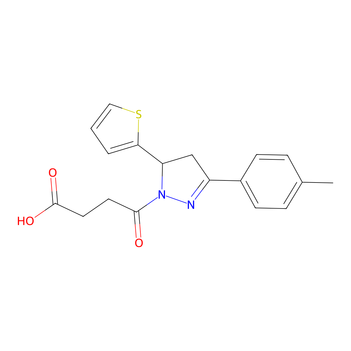 4-[5-(4-Methylphenyl)-3-thiophen-2-yl-3,4-dihydropyrazol-2-yl]-4-oxobutanoic acid molecular structure, CAS 799794-51-7