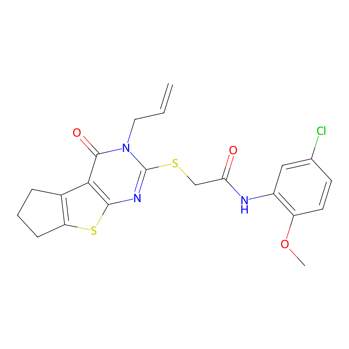 2-((3-allyl-4-oxo-4,5,6,7-tetrahydro-3H-cyclopenta[4,5]thieno[2,3-d]pyrimidin-2-yl)thio)-N-(5-chloro-2-methoxyphenyl)acetamide molecular structure, CAS 799794-55-1