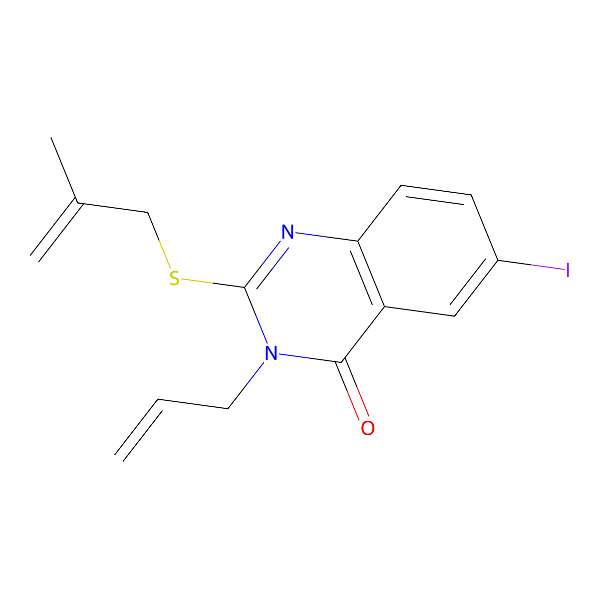 6-Iodo-2-(2-methylprop-2-enylsulfanyl)-3-prop-2-enylquinazolin-4-one molecular structure, CAS 799794-82-4