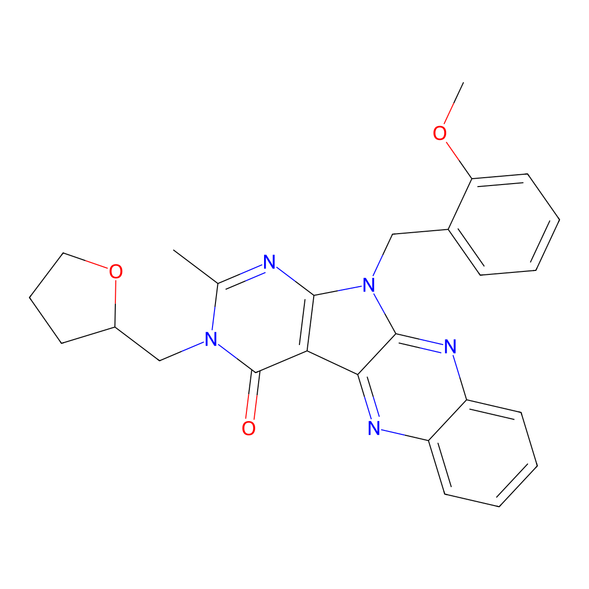 11-(2-methoxybenzyl)-2-methyl-3-((tetrahydrofuran-2-yl)methyl)-3H-pyrimido[5',4':4,5]pyrrolo[2,3-b]quinoxalin-4(11H)-one molecular structure, CAS 799795-62-3