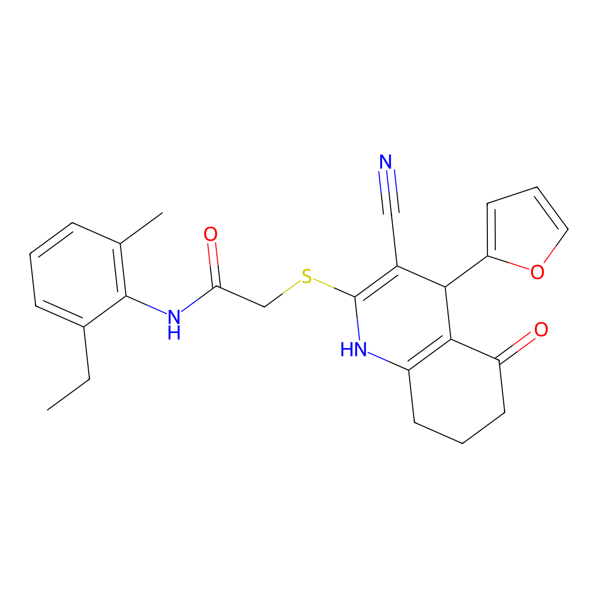 2-((3-cyano-4-(furan-2-yl)-5-oxo-1,4,5,6,7,8-hexahydroquinolin-2-yl)thio)-N-(2-ethyl-6-methylphenyl)acetamide molecular structure, CAS 799795-96-3
