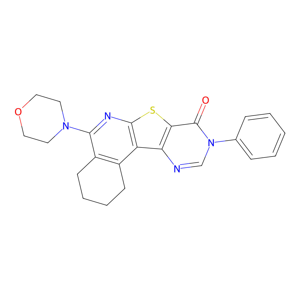 5-morpholino-9-phenyl-1,2,3,4-tetrahydropyrimido[4',5':4,5]thieno[2,3-c]isoquinolin-8(9H)-one molecular structure, CAS 799799-00-1