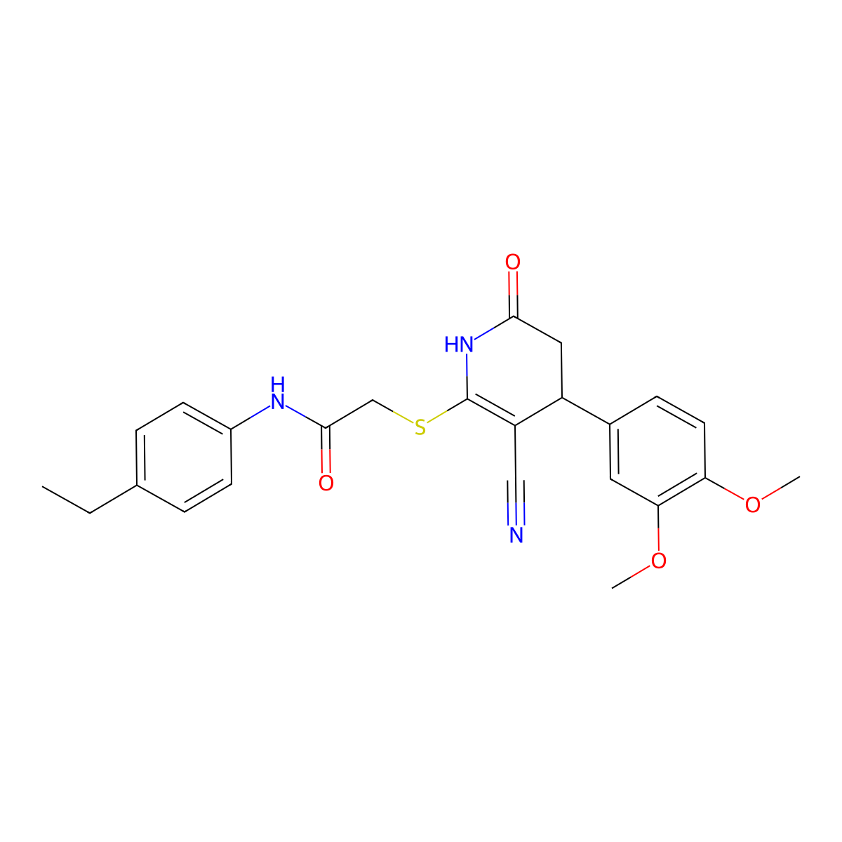 2-{[3-cyano-4-(3,4-dimethoxyphenyl)-6-oxo-1,4,5,6-tetrahydropyridin-2-yl]sulfanyl}-N-(4-ethylphenyl)acetamide molecular structure, CAS 799799-80-7