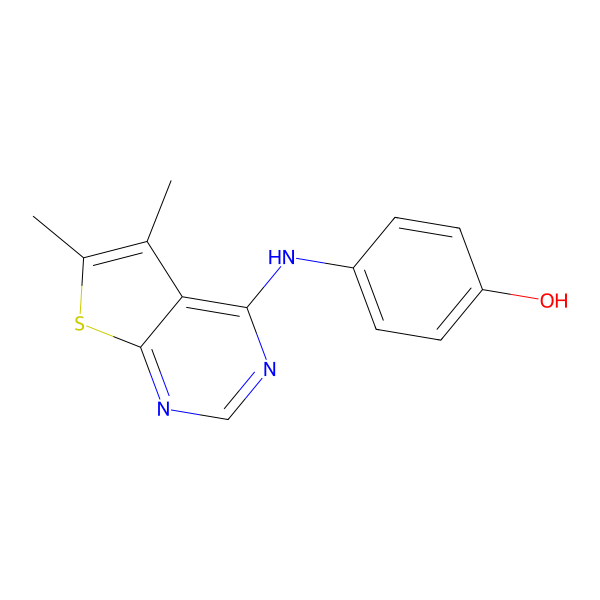 4-[(5,6-Dimethylthieno[2,3-d]pyrimidin-4-yl)amino]phenol molecular structure, CAS 799800-65-0