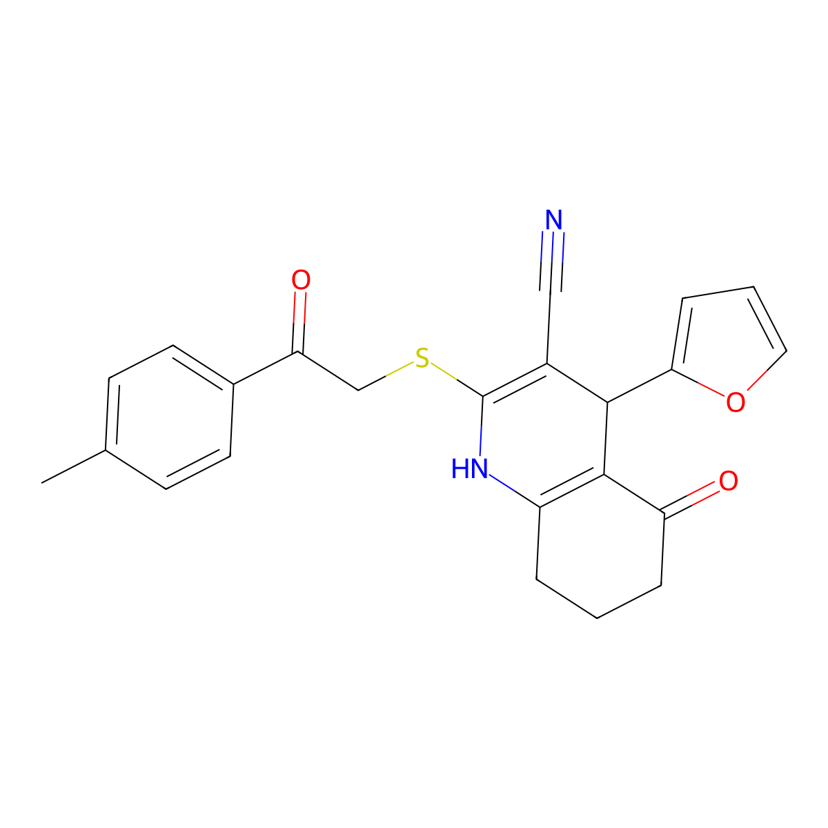 4-(Furan-2-yl)-2-{[2-(4-methylphenyl)-2-oxoethyl]sulfanyl}-5-oxo-1,4,5,6,7,8-hexahydroquinoline-3-carbonitrile molecular structure, CAS 799801-30-2