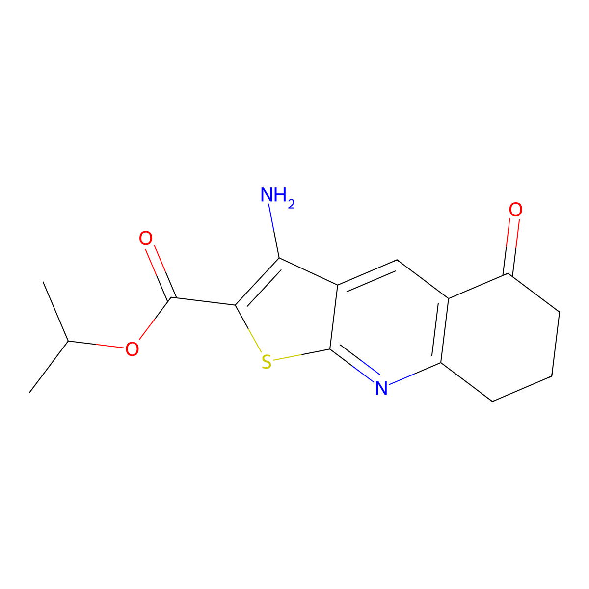 Isopropyl 3-amino-5-oxo-5,6,7,8-tetrahydrothieno[2,3-b]quinoline-2-carboxylate molecular structure, CAS 799802-54-3