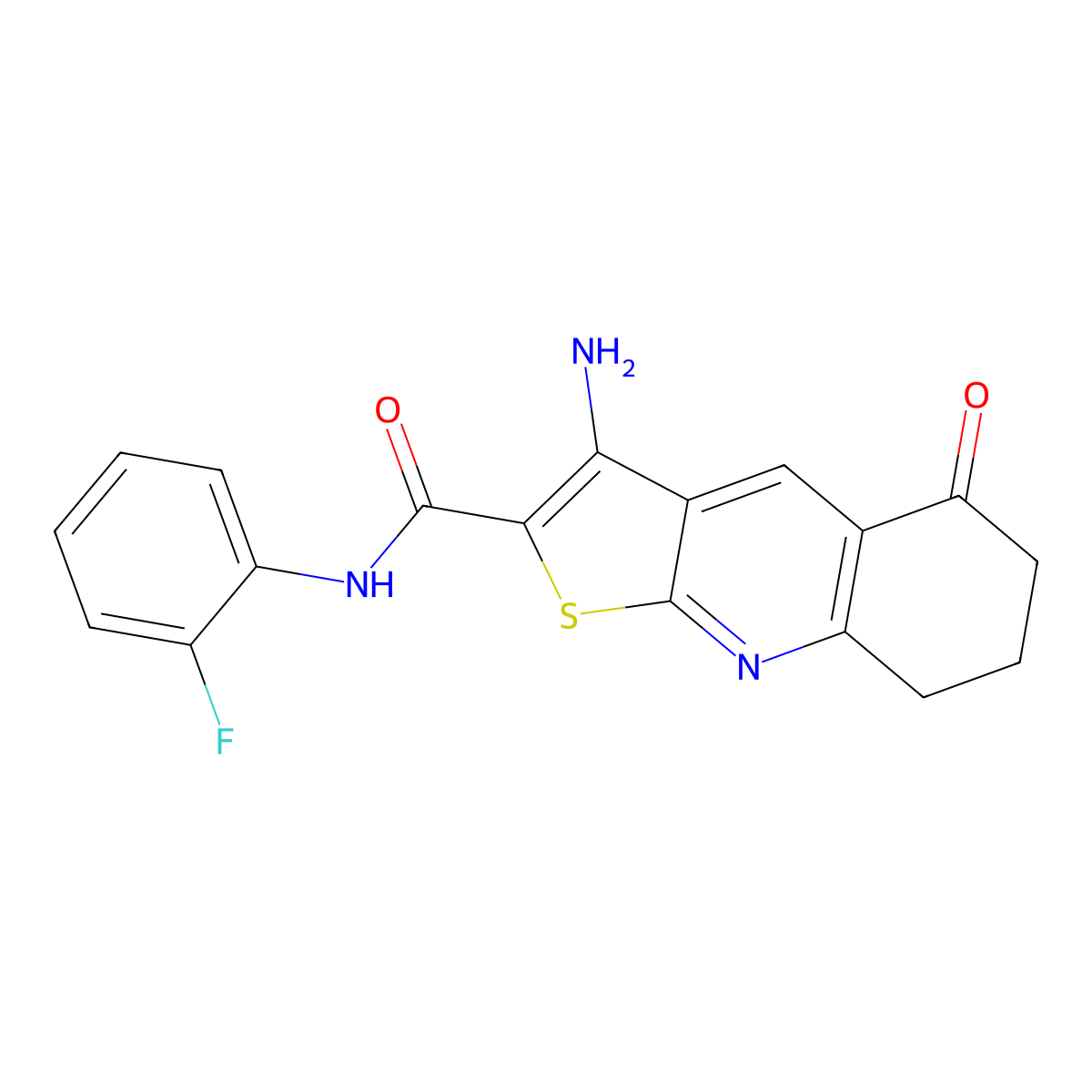 3-amino-N-(2-fluorophenyl)-5-oxo-5,6,7,8-tetrahydrothieno[2,3-b]quinoline-2-carboxamide molecular structure, CAS 799802-80-5