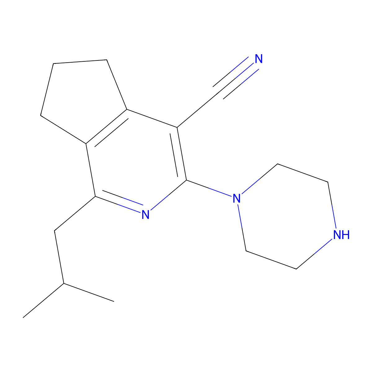1-(2-methylpropyl)-3-piperazin-1-yl-6,7-dihydro-5H-cyclopenta[c]pyridine-4-carbonitrile molecular structure, CAS 799803-14-8
