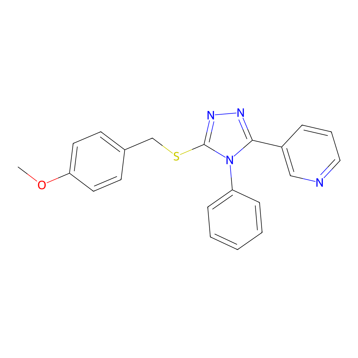 3-[5-[(4-Methoxyphenyl)methylsulfanyl]-4-phenyl-1,2,4-triazol-3-yl]pyridine molecular structure, CAS 799806-94-3