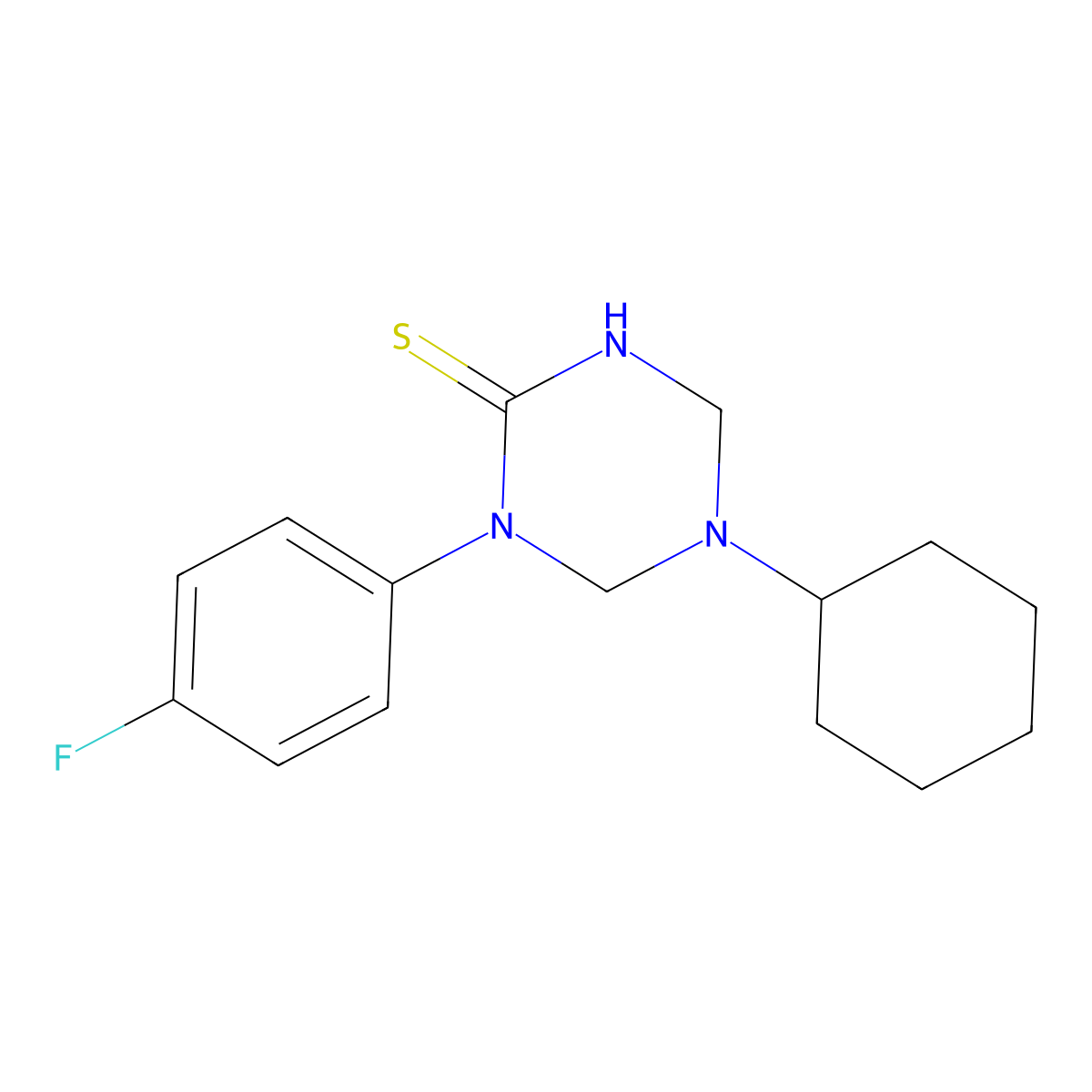 5-Cyclohexyl-1-(4-fluorophenyl)-1,3,5-triazinane-2-thione molecular structure, CAS 799807-68-4