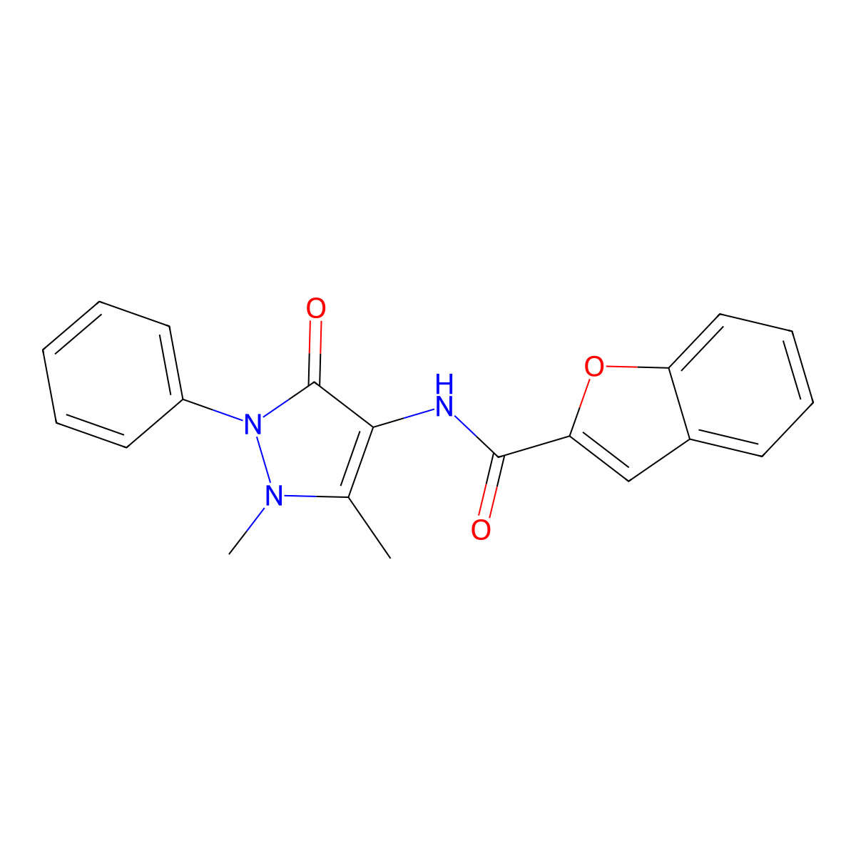 N-(1,5-dimethyl-3-oxo-2-phenylpyrazol-4-yl)-1-benzofuran-2-carboxamide molecular structure, CAS 799808-51-8