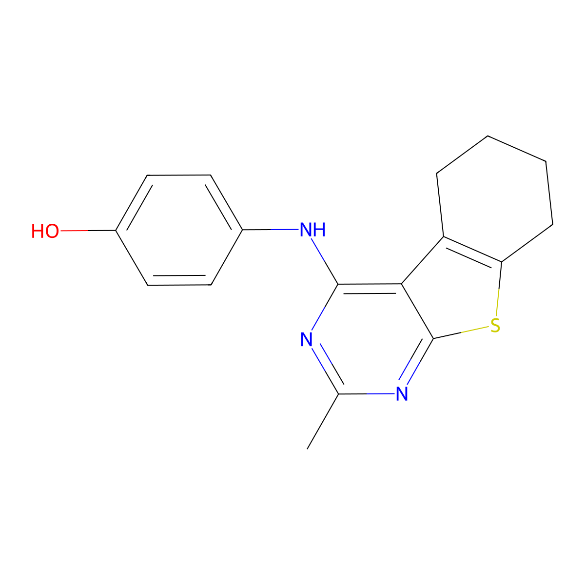 4-[(2-Methyl-5,6,7,8-tetrahydro-[1]benzothiolo[2,3-d]pyrimidin-4-yl)amino]phenol molecular structure, CAS 799808-88-1