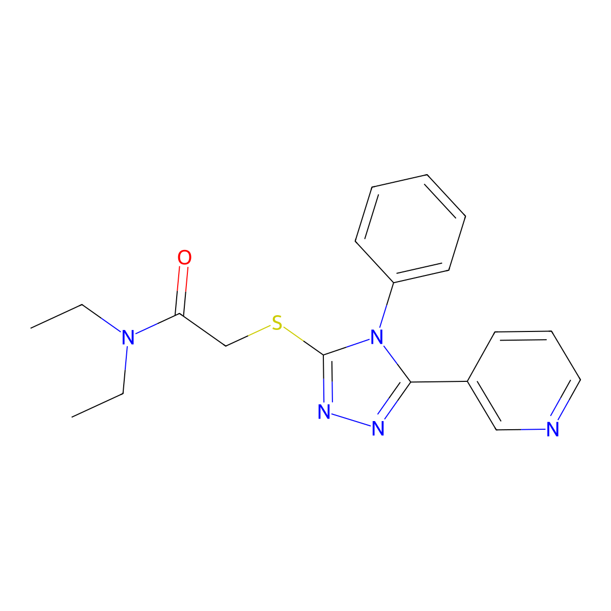 N,N-diethyl-2-[(4-phenyl-5-pyridin-3-yl-1,2,4-triazol-3-yl)sulfanyl]acetamide molecular structure, CAS 799809-40-8