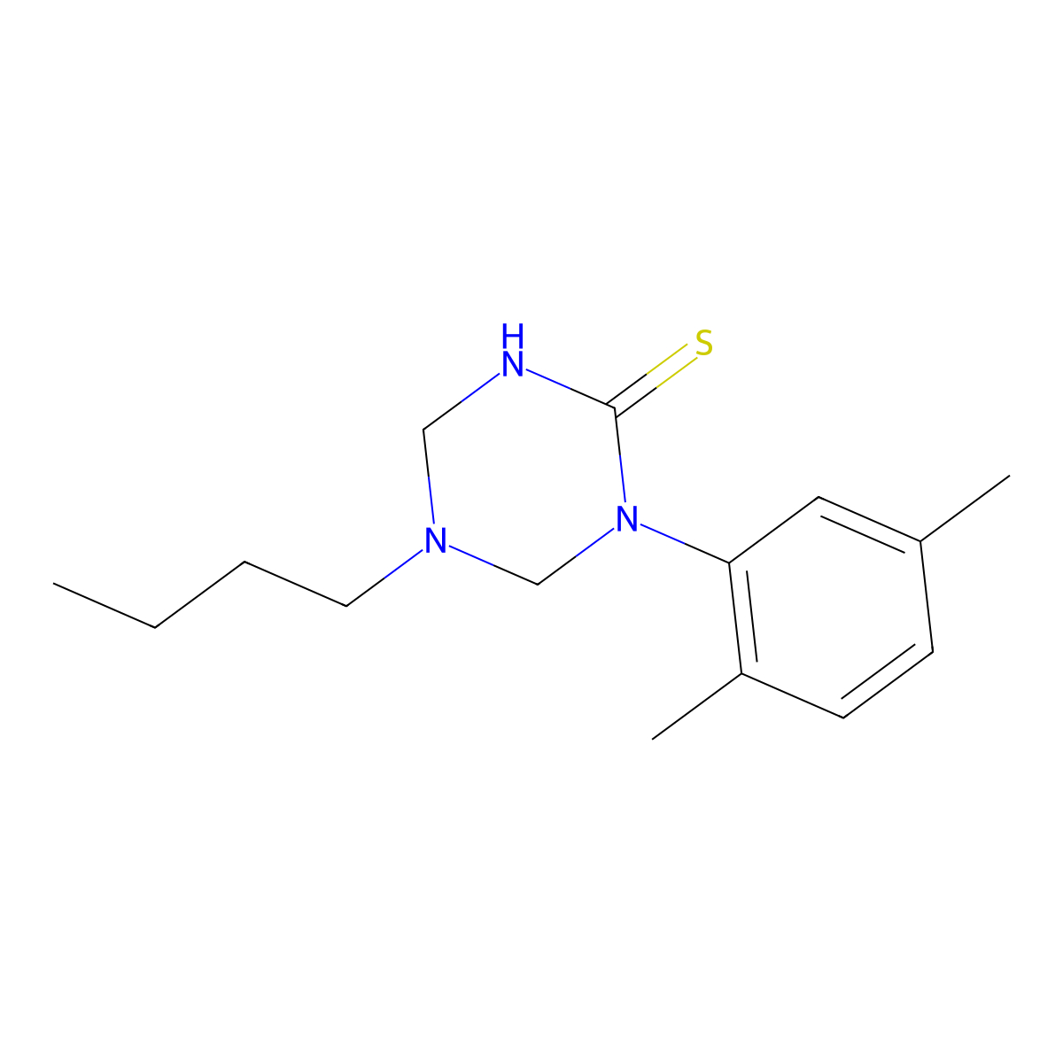 5-Butyl-1-(2,5-dimethylphenyl)-1,3,5-triazinane-2-thione molecular structure, CAS 799810-25-6