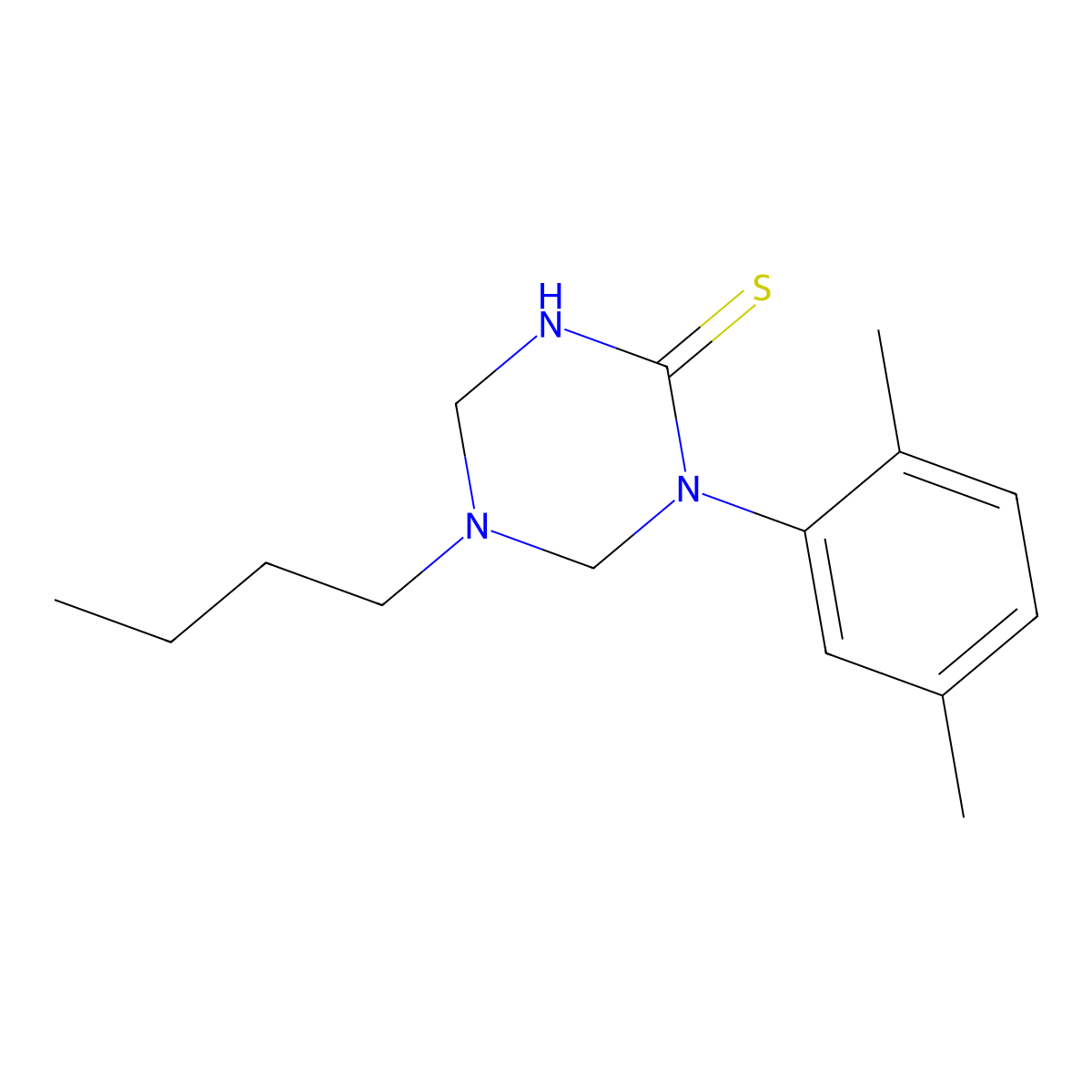 5-Butyl-1-(2,5-dimethylphenyl)-1,3,5-triazinane-2-thione molecular structure, CAS 799810-25-6