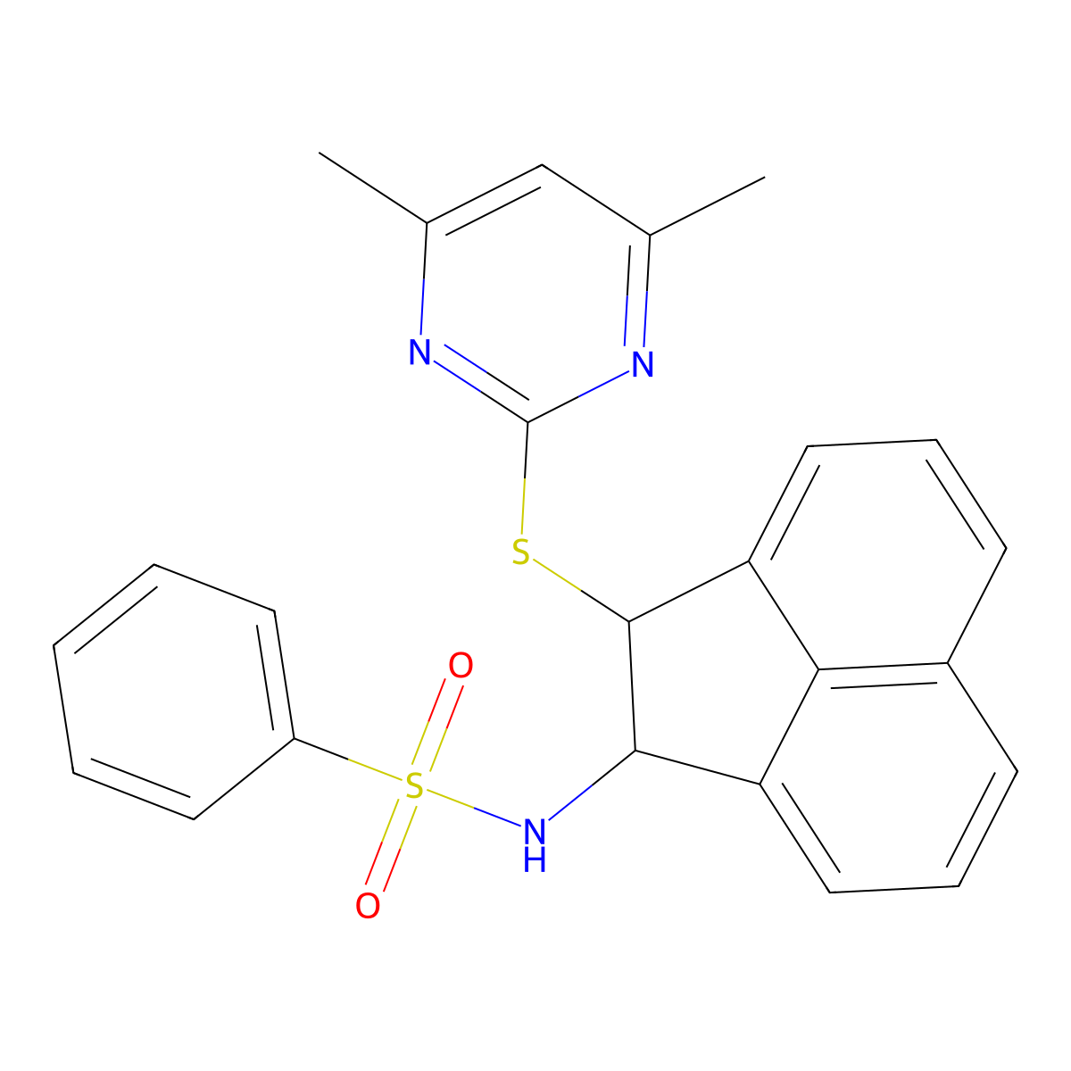 N-[2-(4,6-Dimethyl-pyrimidin-2-ylsulfanyl)-acenaphthen-1-yl]-benzenesulfonamide molecular structure, CAS 799811-24-8