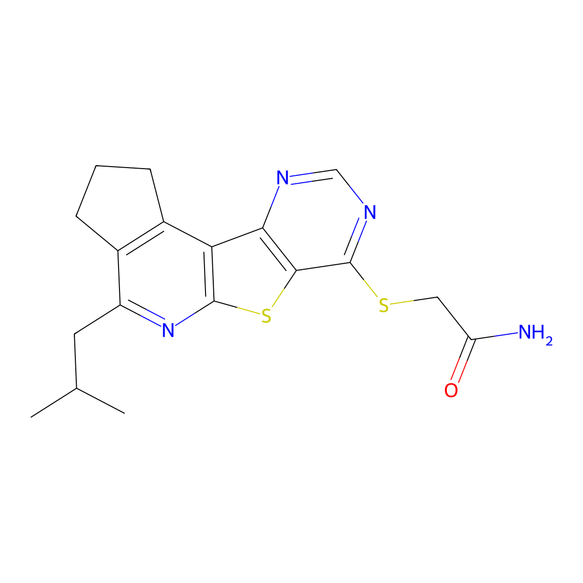 2-(4-Isobutyl-2,3-dihydro-1H-6-thia-5,8,10-triaza-cyclopenta[c]fluoren-7-ylsulfanyl)-acetamide molecular structure, CAS 799816-23-2