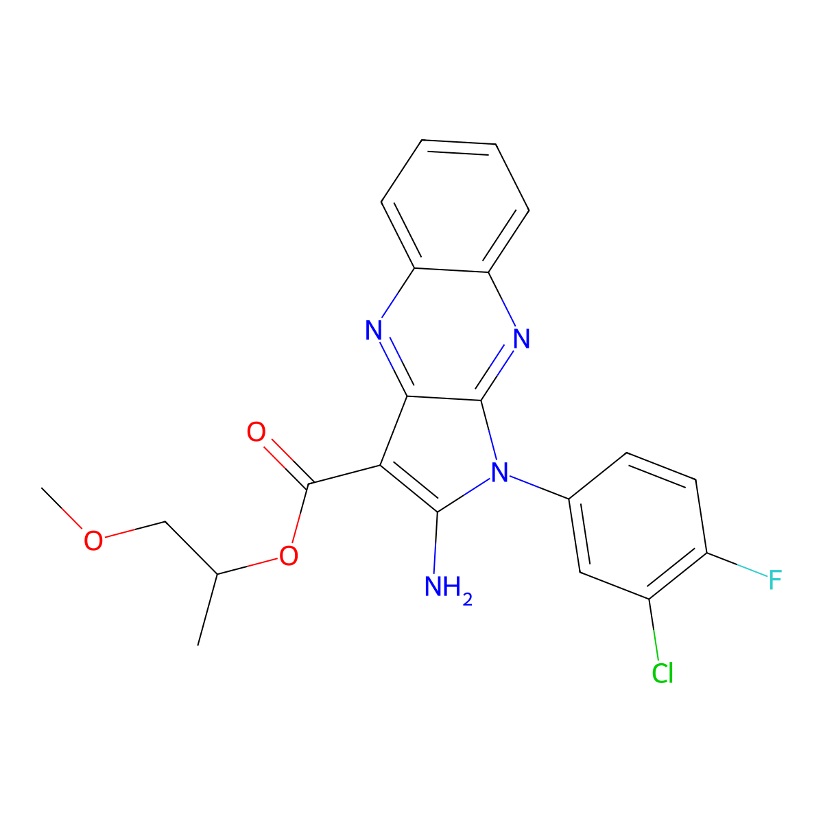 1-methoxypropan-2-yl 2-amino-1-(3-chloro-4-fluorophenyl)-1H-pyrrolo[2,3-b]quinoxaline-3-carboxylate molecular structure, CAS 799817-13-3