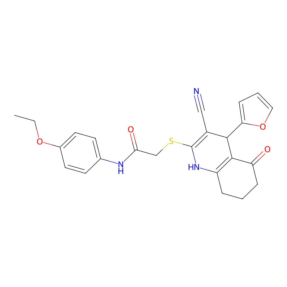 2-{[3-cyano-4-(furan-2-yl)-5-hydroxy-4,6,7,8-tetrahydroquinolin-2-yl]sulfanyl}-N-(4-ethoxyphenyl)acetamide molecular structure, CAS 799817-52-0