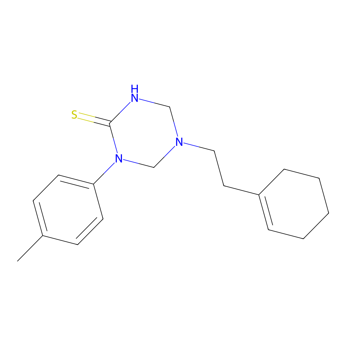 5-[2-(Cyclohexen-1-yl)ethyl]-1-(4-methylphenyl)-1,3,5-triazinane-2-thione molecular structure, CAS 799817-78-0