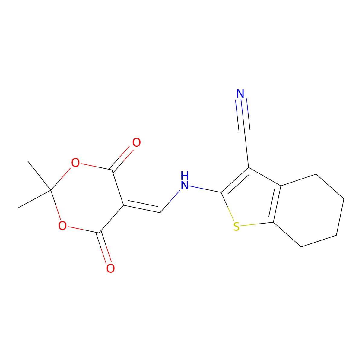 2-(((2,2-Dimethyl-4,6-dioxo-1,3-dioxan-5-ylidene)methyl)amino)-4,5,6,7-tetrahydrobenzo[b]thiophene-3-carbonitrile molecular structure, CAS 799817-85-9