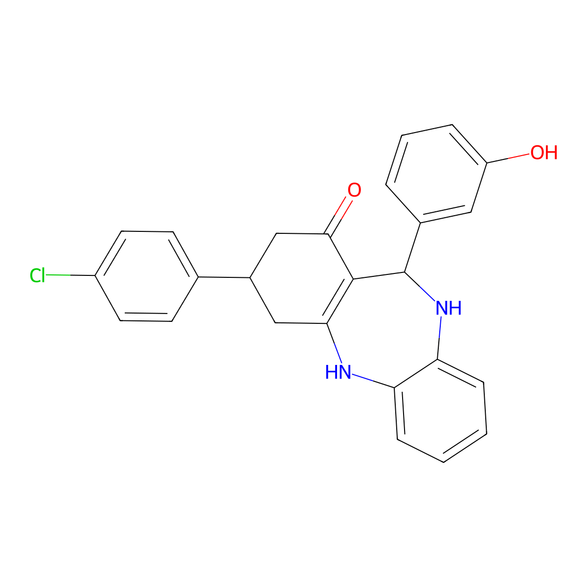 3-(4-chlorophenyl)-11-(3-hydroxyphenyl)-3,4,10,11-tetrahydro-2H-dibenzo[b,e][1,4]diazepin-1-ol molecular structure, CAS 799819-38-8