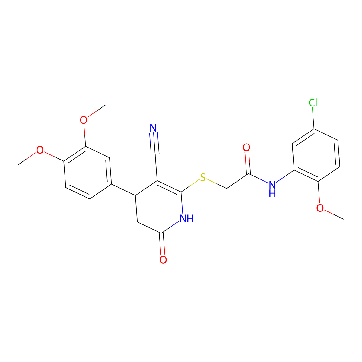 N-(5-chloro-2-methoxyphenyl)-2-{[3-cyano-4-(3,4-dimethoxyphenyl)-6-oxo-1,4,5,6-tetrahydropyridin-2-yl]sulfanyl}acetamide molecular structure, CAS 799819-50-4