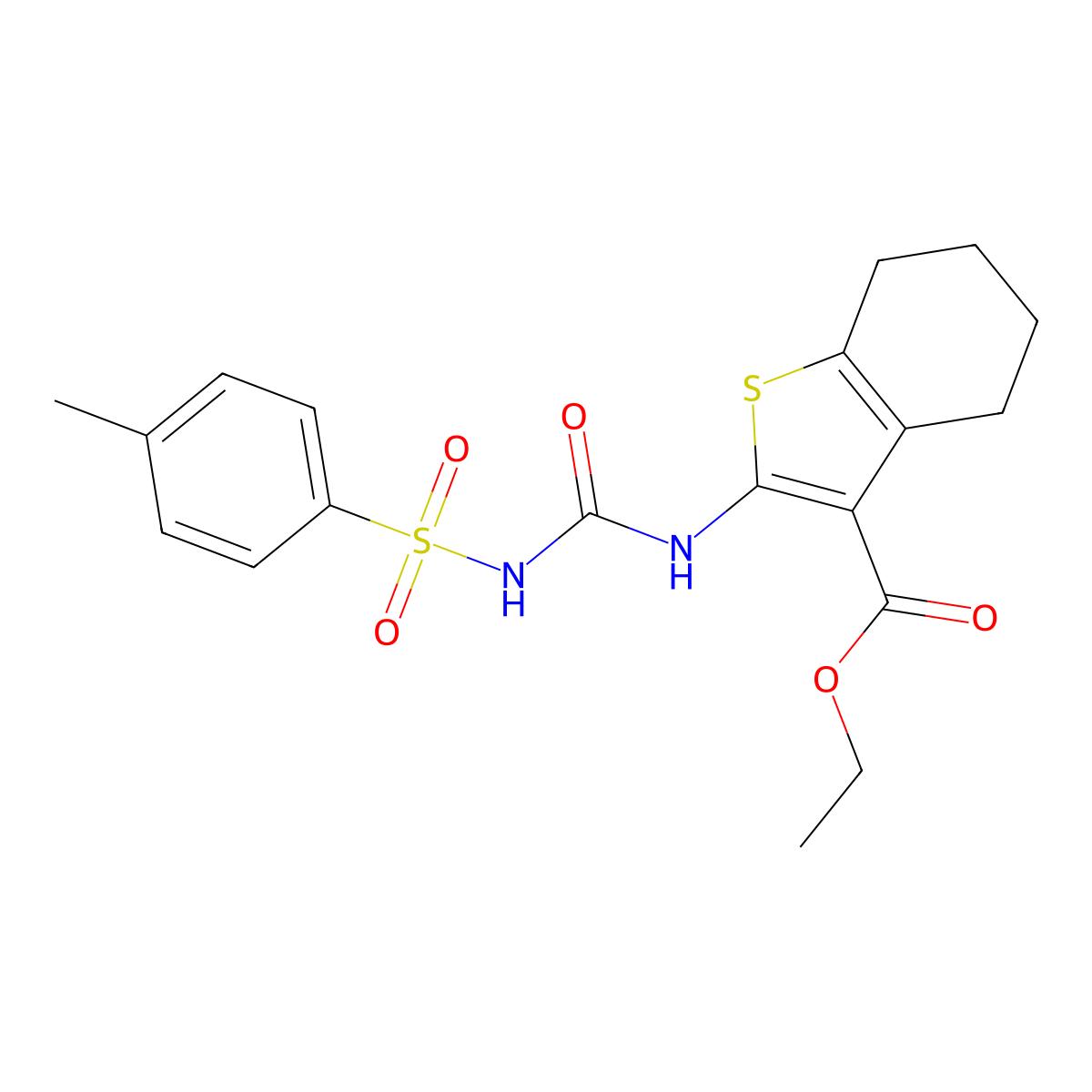 Ethyl 2-(p-tolylsulfonylcarbamoylamino)-4,5,6,7-tetrahydrobenzothiophene-3-carboxylate molecular structure, CAS 799820-56-7