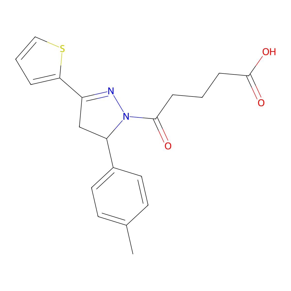 5-[5-(4-methylphenyl)-3-(thiophen-2-yl)-4,5-dihydro-1H-pyrazol-1-yl]-5-oxopentanoic acid molecular structure, CAS 799821-31-1