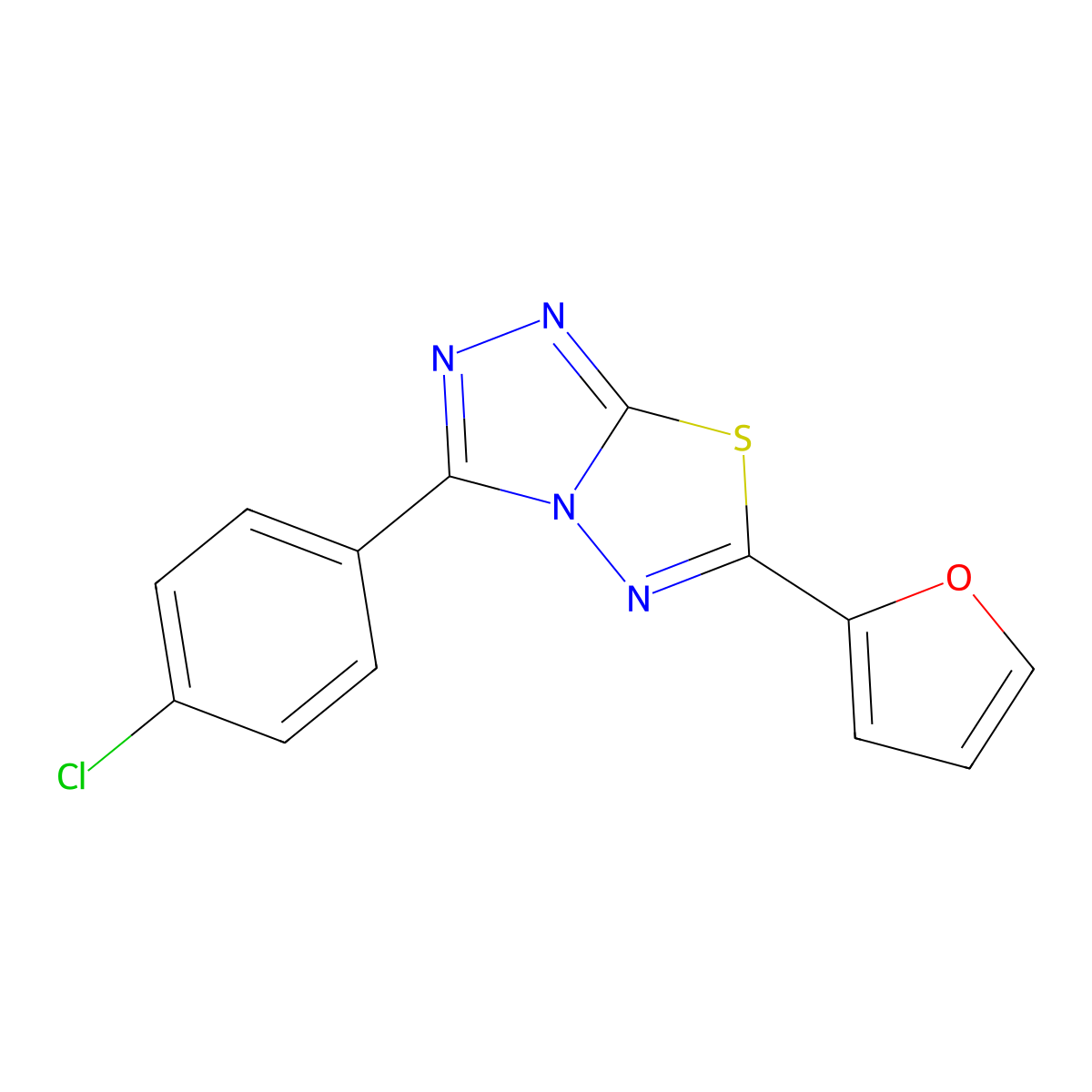 3-(4-Chlorophenyl)-6-(furan-2-yl)-[1,2,4]triazolo[3,4-b][1,3,4]thiadiazole molecular structure, CAS 799823-92-0