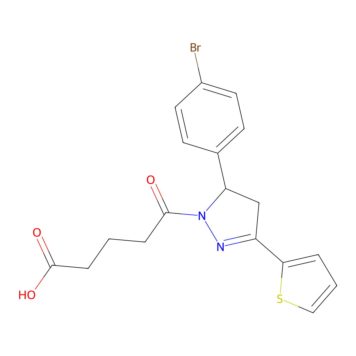 5-[5-(4-bromophenyl)-3-(thiophen-2-yl)-4,5-dihydro-1H-pyrazol-1-yl]-5-oxopentanoic acid molecular structure, CAS 799826-24-7