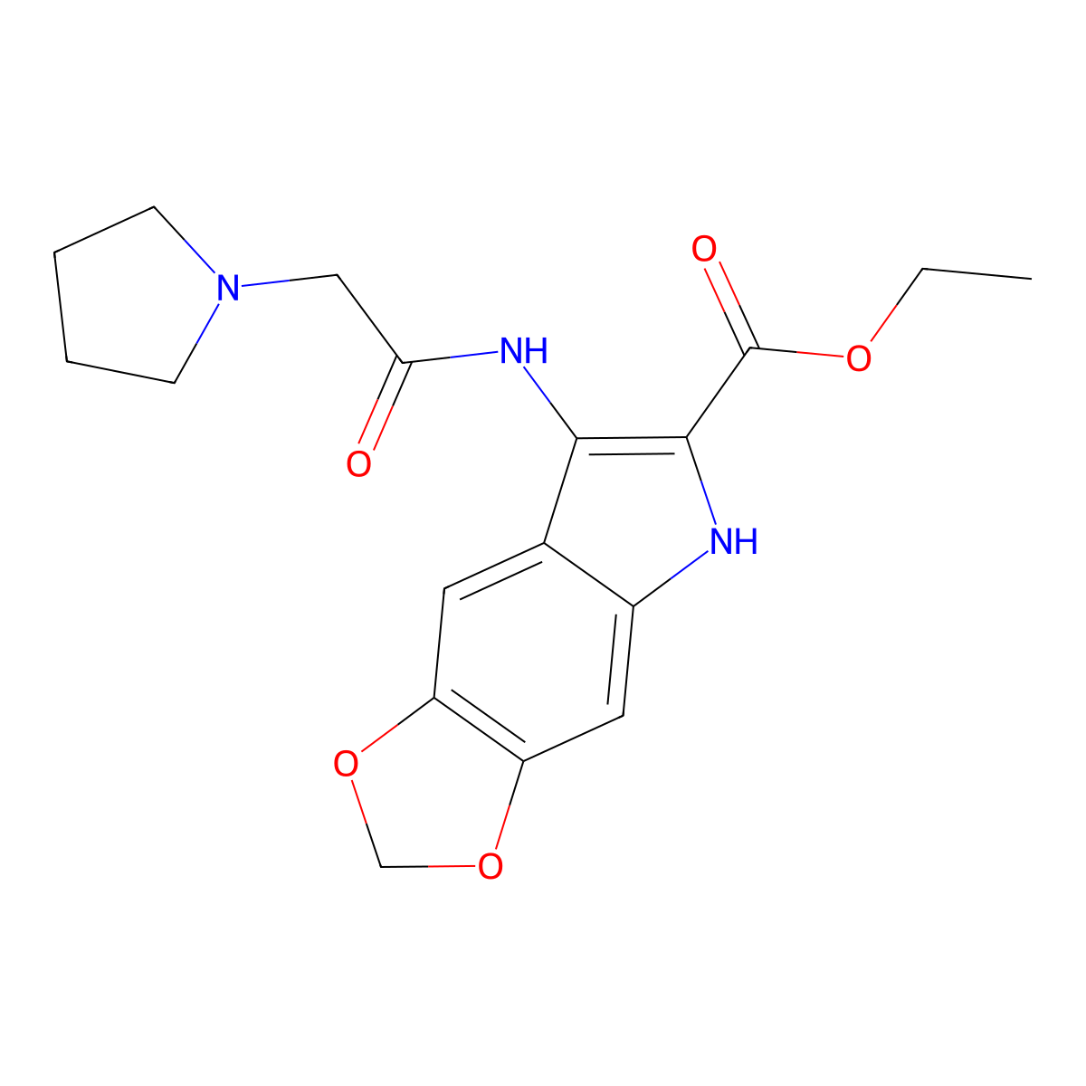 ethyl 7-[(2-pyrrolidin-1-ylacetyl)amino]-5H-[1,3]dioxolo[4,5-f]indole-6-carboxylate molecular structure, CAS 799826-41-8