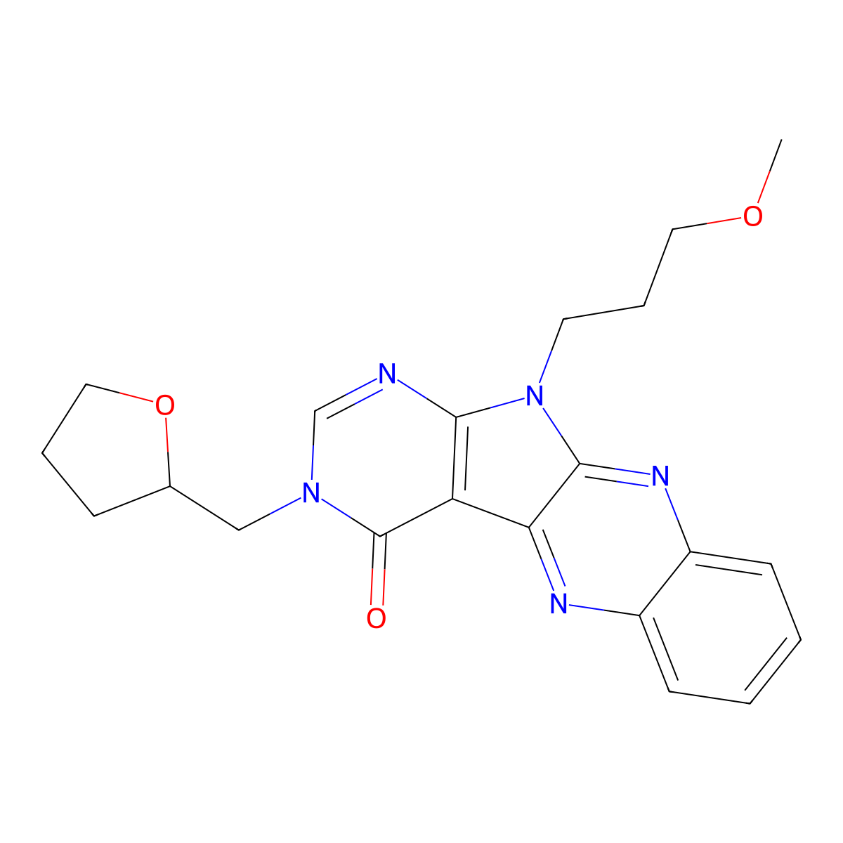 11-(3-methoxypropyl)-3-((tetrahydrofuran-2-yl)methyl)-3H-pyrimido[5',4':4,5]pyrrolo[2,3-b]quinoxalin-4(11H)-one molecular structure, CAS 799827-78-4